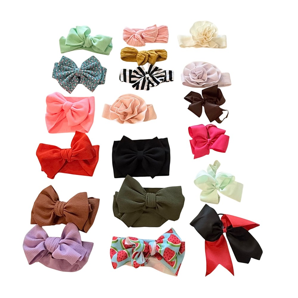 Hair Bow Headband Lot Kids OS Multicolored Textured Floral 17pc